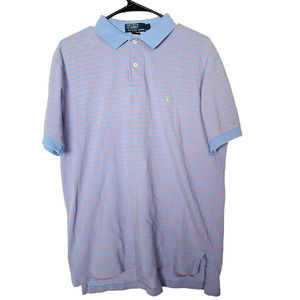 Polo Ralph Lauren Blue Orange Striped Cotton Casual Polo Shirt Mens Size Large